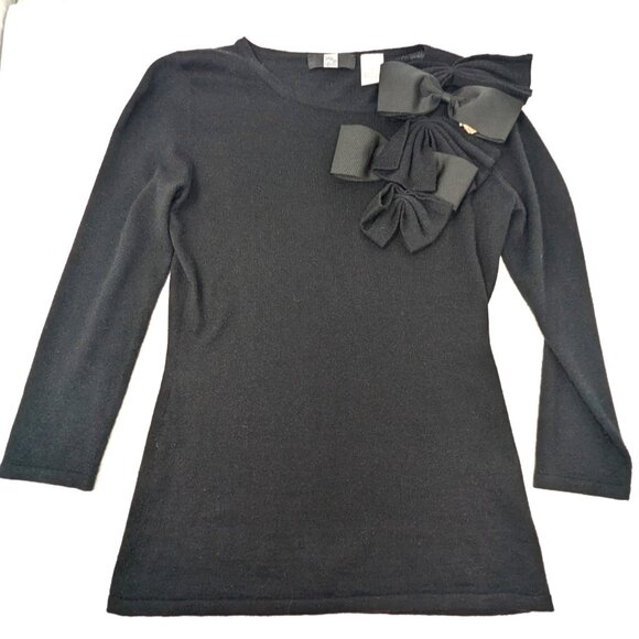 Saks Fifth Ave Cashmere Silk Sweater Womens Small Black with Bows Rosette - Picture 8 of 16